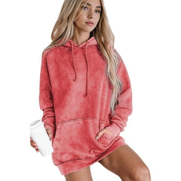 Azura Exchange  Mineral Wash Kangaroo Pocket Drawstring Pullover Hoodie - Picture 13 of 15